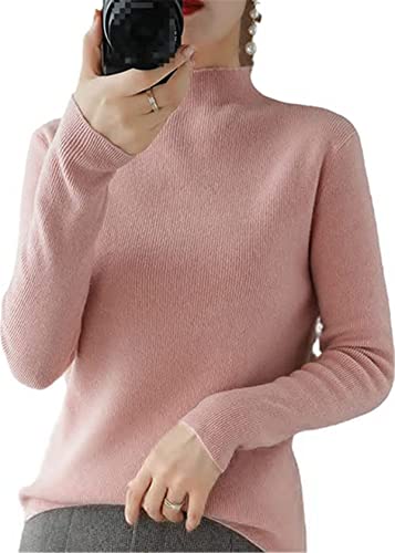 YTR6RTW Halber Rollkragen Kaschmir Pullover Damen Winter Kaschmir Pullover Strick Damen Langarm Dicker Lose Pullover, rose, L von YTR6RTW