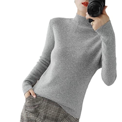 YTR6RTW Halber Rollkragen Kaschmir Pullover Damen Winter Kaschmir Pullover Stricken Weiblich Langarm Dicker Lose Pullover, grau, S von YTR6RTW