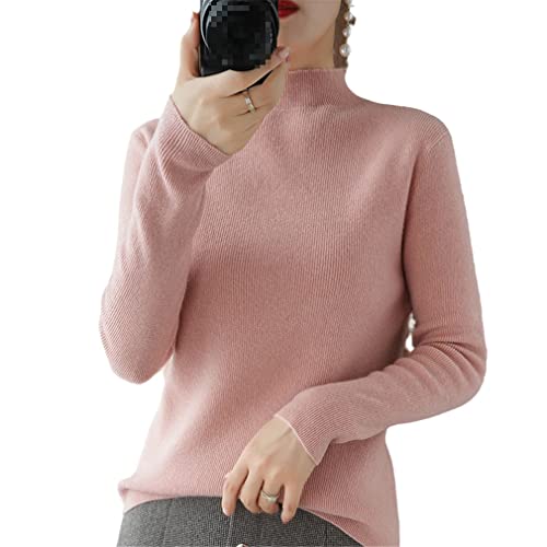 YTR6RTW Halber Rollkragen Kaschmir Pullover Damen Winter Kaschmir Pullover Stricken Weiblich Langarm Dicker Lose Pullover, rose, S von YTR6RTW