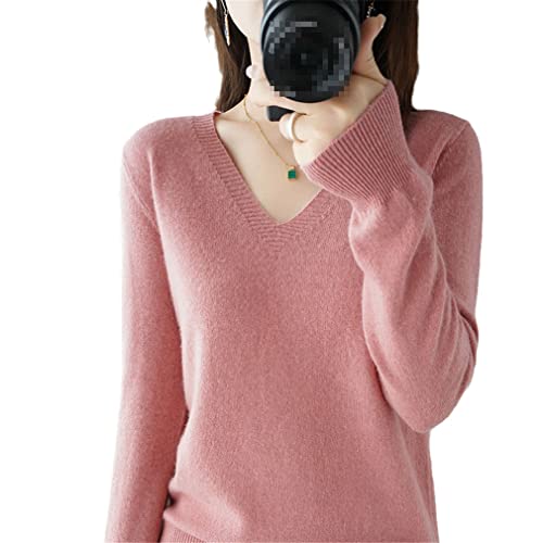 YTR6RTW Herbst Winter Pullover Frauen Warm halten V-Ausschnitt Pullover Strickpullover Langarm Lose Tops, Pink, S von YTR6RTW