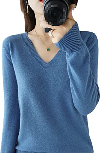 YTR6RTW Herbst Winter Pullover Frauen halten warm V-Ausschnitt Pullover Strickpullover Langarm Lose Tops, blau, S von YTR6RTW