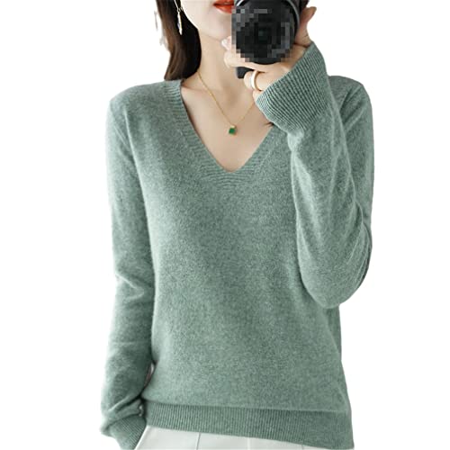 YTR6RTW Herbst Winter Pullover Frauen halten warm V-Ausschnitt Pullover Strickpullover Langarm Lose Tops, grün, S von YTR6RTW
