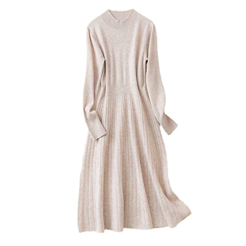 YTR6RTW Lose Frauen Lang-Stil Kleid Kaschmir Pullover Streifen Zeichnung Stil Ärmel Wolle Strickpullover, Beige, Mittel von YTR6RTW