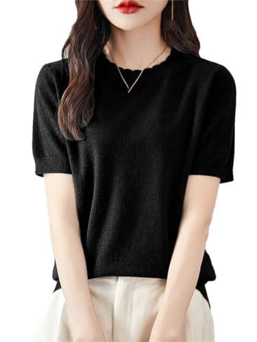 YTR6TW Damen Frühling Sommer Kurzarm Kaschmir Pullover Damen T-Shirt Damen Bottoming Pullover Strickpullover, Schwarz , XL von YTR6TW