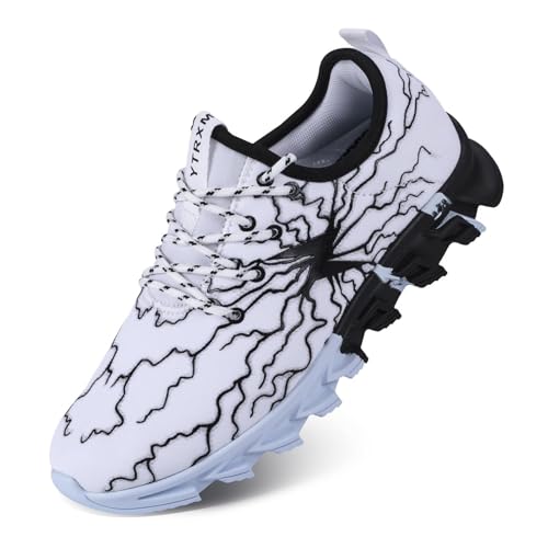 YTRXM Little/Big Boys Running Sneakers Lightweight Slip on Tennis Shoes, Weiss/opulenter Garten, 1.5 Little Kid von YTRXM