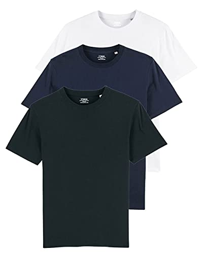 YTWOO 3er Herren Basic Premium Bio T-Shirt in Mehrfachpack, Schweres Männer T-Shirt aus Baumwolle (Bio) in 3er Pack. Heavy Bio Shirts in 3er Set (XL, Weiss/Schwarz/Navy) von YTWOO