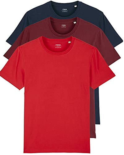 YTWOO 3er Pack Basic T-Shirts aus Bio-Baumwolle|BurgundRotNavyblau 2XL|Unisex Premium Baumwolle 180 g/qm Bio T-Shirts nachhaltig, fair produziert Organic Shirts Bio T-Shirts Damen Herren von YTWOO