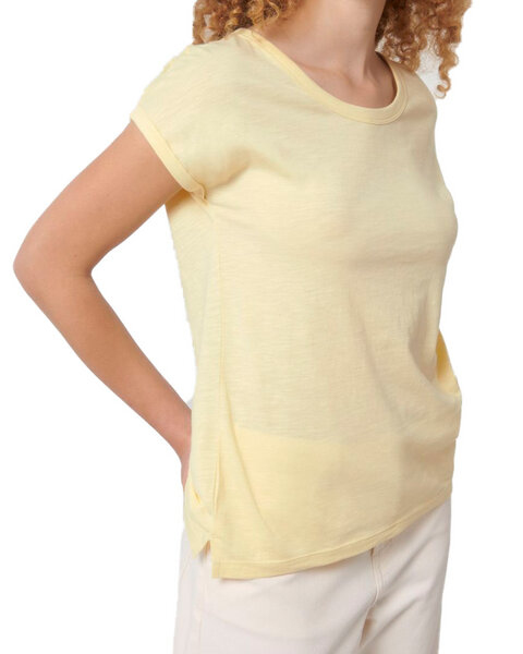 YTWOO Leichtes Damen T-Shirt in Slub Optik mit gerollten Ärmeln von YTWOO