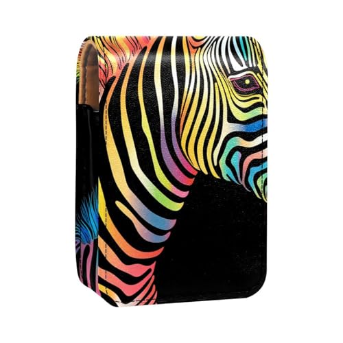 Lippenstiftetui,Lipgloss Lippenstift Organizer aus Leder mit Spiegel,Mini Lippenstifthaltertasche,Abstraktes nordeuropäisches Zebra von YTYVAGT