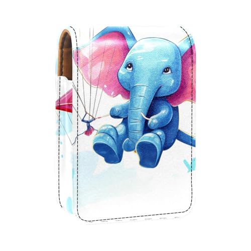 Lippenstiftetui,Lipgloss Lippenstift Organizer aus Leder mit Spiegel,Mini Lippenstifthaltertasche,Blasen-Cartoon-Elefant von YTYVAGT