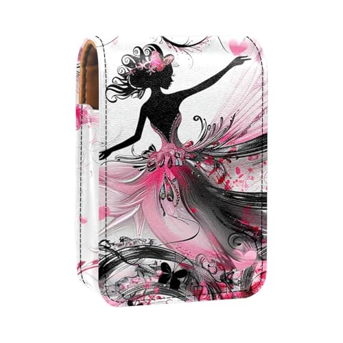 Lippenstiftetui,Lipgloss Lippenstift Organizer aus Leder mit Spiegel,Mini Lippenstifthaltertasche,Bunte rosarote Herzen lieben Mädchen von YTYVAGT