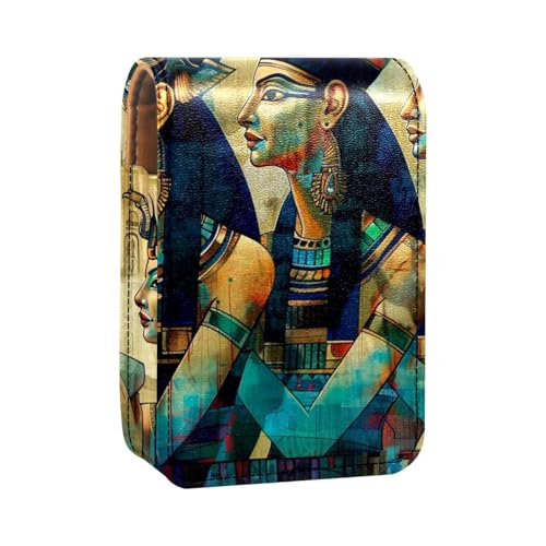 Lippenstiftetui,Lipgloss Lippenstift Organizer aus Leder mit Spiegel,Mini Lippenstifthaltertasche,Vintage ägyptische Malerei Frauen von YTYVAGT
