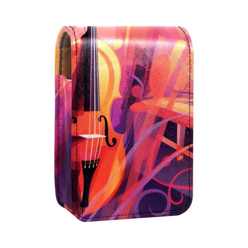 Lippenstiftetui,Lipgloss Lippenstift Organizer aus Leder mit Spiegel,Mini Lippenstifthaltertasche,abstrakte Jazzkunst-Musikinstrumente Lippenstiftetui,Lipgloss Lippenstift Organizer aus Leder mit Spiegel,Mini Lippenstifthaltertasche,abstrakte Jazzkunst-Musikinstrumente von YTYVAGT