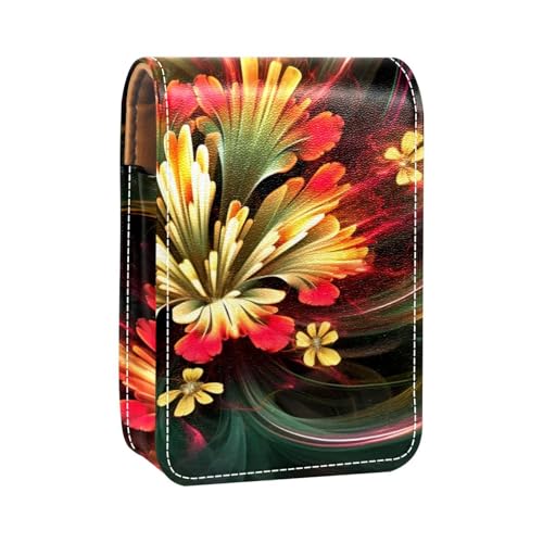 Reise Lippenstift Organizer Etui,Lippenstift Etui,tragbare Make up Tasche mit Spiegel,Abstrakte rote und grüne Blumen von YTYVAGT