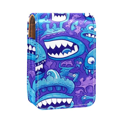 Reise Lippenstift Organizer Etui,Lippenstift Etui,tragbare Make up Tasche mit Spiegel,Abstrakter Blauer Cartoon Dinosaurier von YTYVAGT