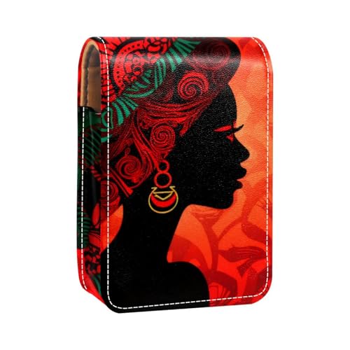 Reise Lippenstift Organizer Etui,Lippenstift Etui,tragbare Make up Tasche mit Spiegel,Abstraktes afrikanisches Frauen Kunstmuster von YTYVAGT