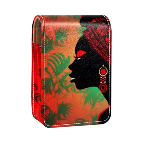 Reise Lippenstift Organizer Etui,Lippenstift Etui,tragbare Make up Tasche mit Spiegel,Abstraktes afrikanisches Frauen Kunstmuster von YTYVAGT