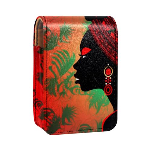 Reise Lippenstift Organizer Etui,Lippenstift Etui,tragbare Make up Tasche mit Spiegel,Abstraktes afrikanisches Frauen Kunstmuster von YTYVAGT