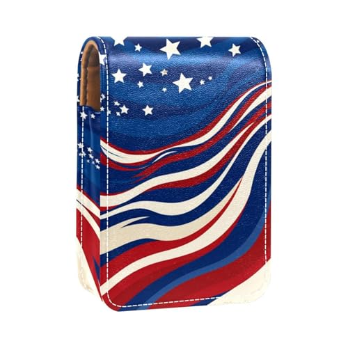 Reise Lippenstift Organizer Etui,Lippenstift Etui,tragbare Make up Tasche mit Spiegel,Amerikanische Flagge streift blau von YTYVAGT