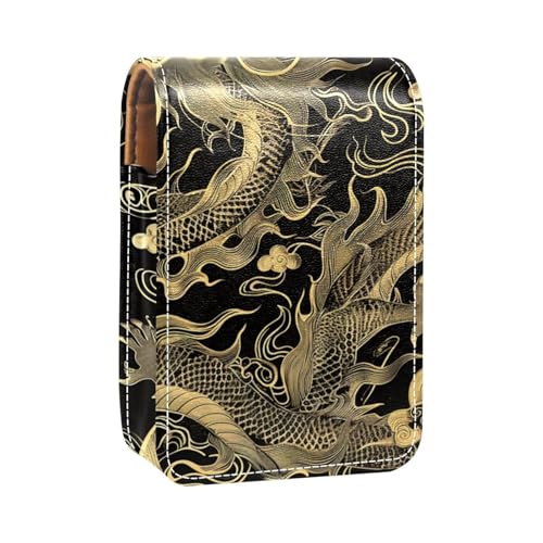 Reise Lippenstift Organizer Etui,Lippenstift Etui,tragbare Make up Tasche mit Spiegel,Chinesischer Drache im goldenen Stil von YTYVAGT