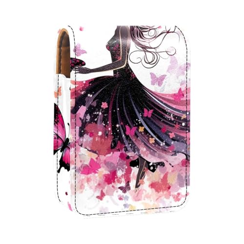 Reise Lippenstift Organizer Etui,Lippenstift Etui,tragbare Make up Tasche mit Spiegel,Waldelfen-Schmetterlings-Mädchen von YTYVAGT