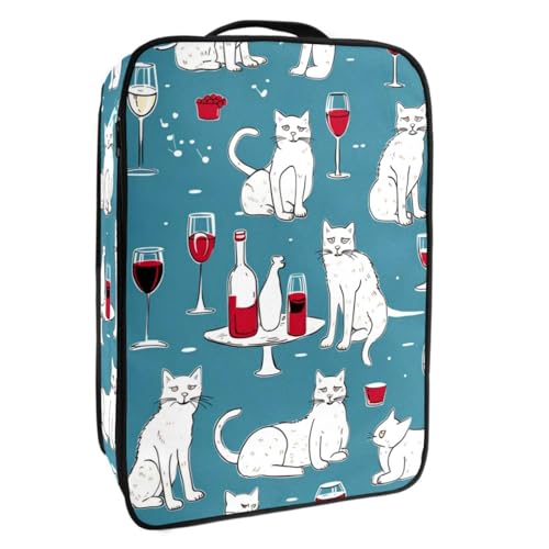 Reise Schuhtasche,wasserdichter tragbarer Organizer zur Aufbewahrung von Schuhen,Weinglas Rotwein Katzen von YTYVAGT