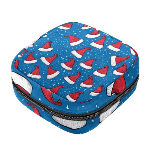 YTYVAGT Kleine Reise-Make-up-Tasche, Kosmetiktasche für Damen, Cartoon-Weihnachtsmütze, blau-roter Hut, Perioden-Tasche von YTYVAGT