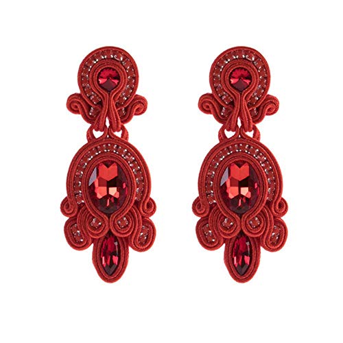 Ethnische Art Leder Drop Ohrringe Schmuck Frauen Soutache Handmade Weaving Big Hanging Ohrring rot von YUANCHENG