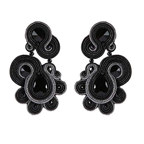 Ethnischer Stil Leder Tropfen Ohrringe Schmuck Frauen Soutache Handmade Weaving Big Hanging Earring Geschenk schwarz von YUANCHENG