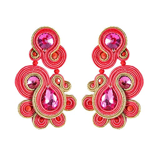 Ethnischer Stil Leder Tropfen Ohrringe Schmuck Frauen Soutache Handmade Weaving Big Hanging Ohrring Geschenk Rose rot von YUANCHENG