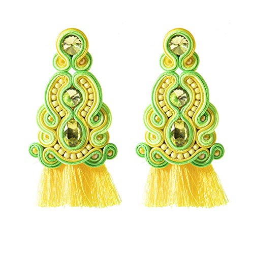 Handgemachte Produktion Leder Ohrringe Schmuck für Frauen Soutache Ethnischen Stil Big Drop Ohrring Party Geschenke gelb (huang) von YUANCHENG