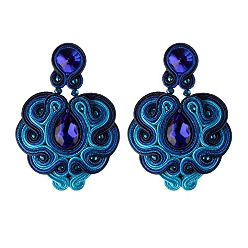 Retro Ohrringe Ethnischer Stil Schmuck Damen Modeschmuck Handgefertigtes Leder Große Anhänger Quaste Ohrringe Blau von YUANCHENG