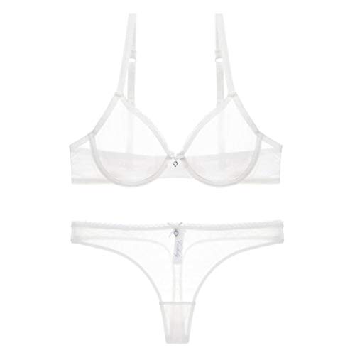 YUANCHNG Frauen Durchsichtige Spitze Push Up Transparenter Alltags-BH und Slip Tanga Open BH White2 90E von YUANCHNG