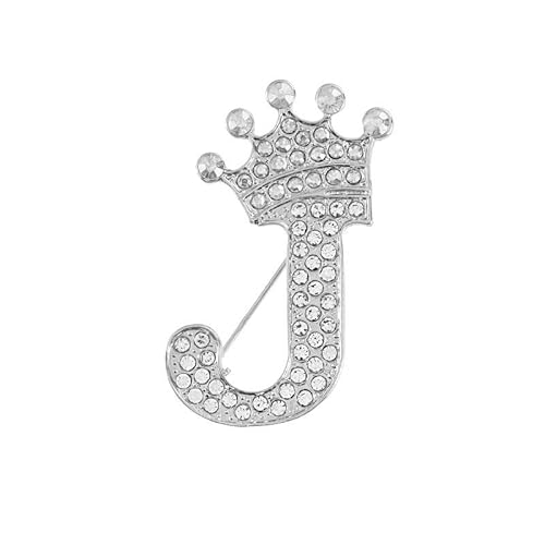 Initialen-Brosche – A–Z, 26 Buchstaben, vergoldet, mit Kristall-Strasssteinen, für Damen, personalisiertes Namensgeschenk (J) von YUANHUYUOU