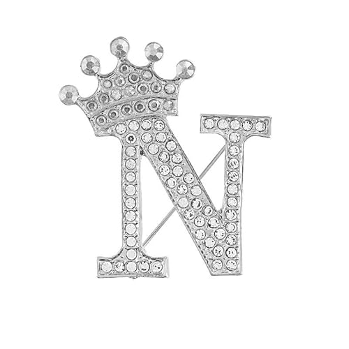 Initialen-Brosche – A–Z, 26 Buchstaben, vergoldet, mit Kristall-Strasssteinen, für Damen, personalisiertes Namensgeschenk (N) von YUANHUYUOU