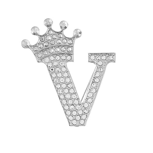 Initialen-Brosche – A–Z, 26 Buchstaben, vergoldet, mit Kristall-Strasssteinen, für Damen, personalisiertes Namensgeschenk (V) von YUANHUYUOU