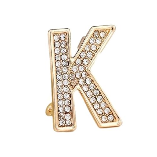 Initialen-Brosche für Damen, goldene Buchstaben-Anstecker mit Kristall-Strasssteinen, Geschenkidee für den Nikolaustag Für Sie (K) von YUANHUYUOU
