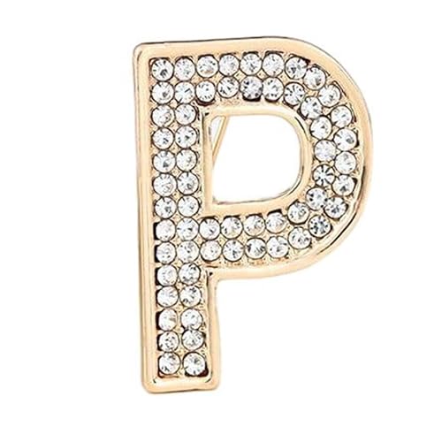 Initialen-Brosche für Damen, goldene Buchstaben-Anstecker mit Kristall-Strasssteinen, Geschenkidee für den Nikolaustag Für Sie (P) von YUANHUYUOU