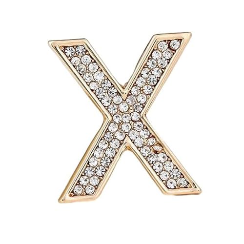 Initialen-Brosche für Damen, goldene Buchstaben-Anstecker mit Kristall-Strasssteinen, Geschenkidee für den Nikolaustag Für Sie (X) von YUANHUYUOU