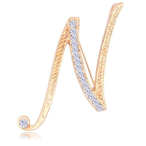Namensbrosche für Sie, glitzernde Buchstaben-Anstecker mit Kristall-Strasssteinen, personalisiertes, handgefertigtes Geschenk für Damen, Ehefrau, Freundin (N) von YUANHUYUOU