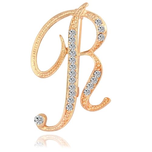 Namensbrosche für Sie, glitzernde Buchstaben-Anstecker mit Kristall-Strasssteinen, personalisiertes, handgefertigtes Geschenk für Damen, Ehefrau, Freundin (R) von YUANHUYUOU