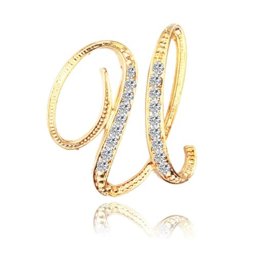 Namensbrosche für Sie, glitzernde Buchstaben-Anstecker mit Kristall-Strasssteinen, personalisiertes, handgefertigtes Geschenk für Damen, Ehefrau, Freundin (U) von YUANHUYUOU