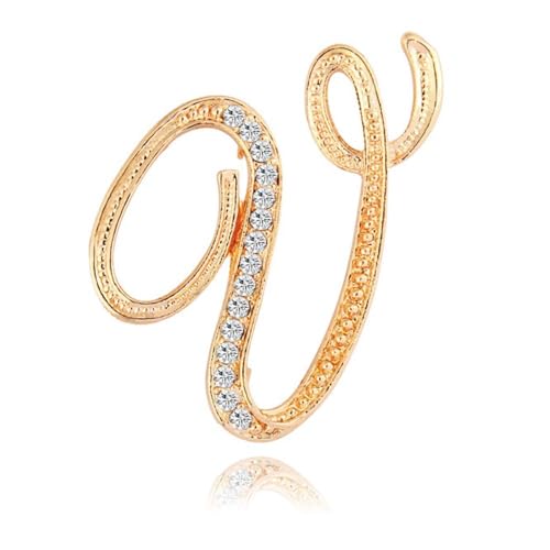 Namensbrosche für Sie, glitzernde Buchstaben-Anstecker mit Kristall-Strasssteinen, personalisiertes, handgefertigtes Geschenk für Damen, Ehefrau, Freundin (V) von YUANHUYUOU