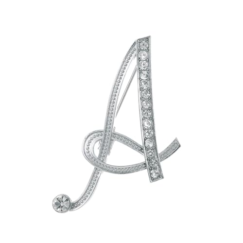 Personalisierte Brosche A–Z, Initialen-Brosche für Damen mit Strasssteinen, modische Kragennadel für Jacken und Blazer (A) von YUANHUYUOU