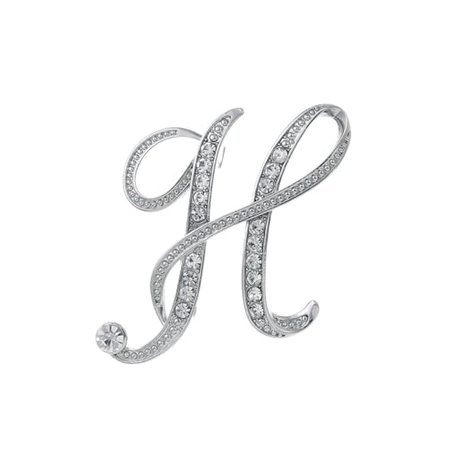 Personalisierte Brosche A–Z, Initialen-Brosche für Damen mit Strasssteinen, modische Kragennadel für Jacken und Blazer (H) von YUANHUYUOU
