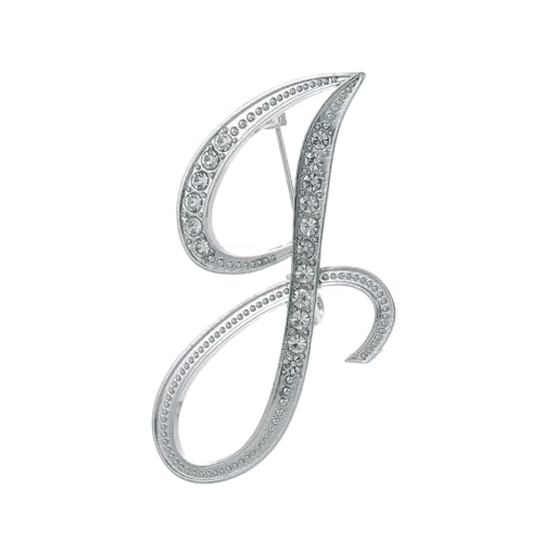 Personalisierte Brosche A–Z, Initialen-Brosche für Damen mit Strasssteinen, modische Kragennadel für Jacken und Blazer (J) von YUANHUYUOU