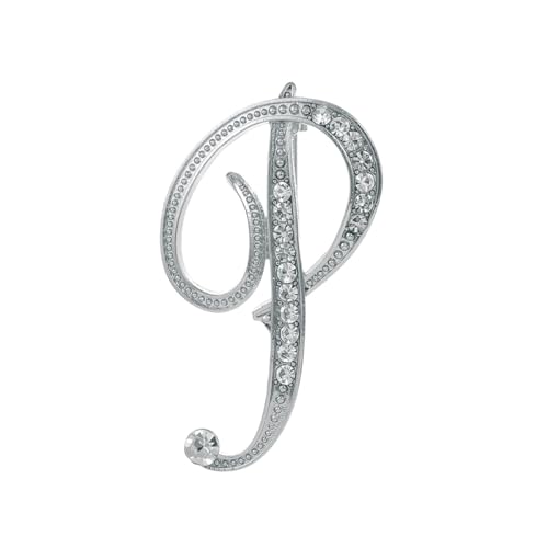 Personalisierte Brosche A–Z, Initialen-Brosche für Damen mit Strasssteinen, modische Kragennadel für Jacken und Blazer (P) von YUANHUYUOU