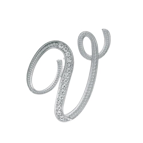 Personalisierte Brosche A–Z, Initialen-Brosche für Damen mit Strasssteinen, modische Kragennadel für Jacken und Blazer (V) von YUANHUYUOU