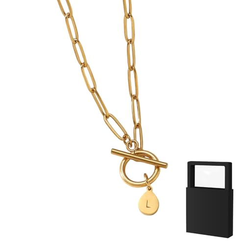 YUANHUYUOU Halskette mit Initialen, personalisierte Initialen-Anhänger-Halskette, kleine Buchstaben-Namensketten, für Frauen (L) von YUANHUYUOU