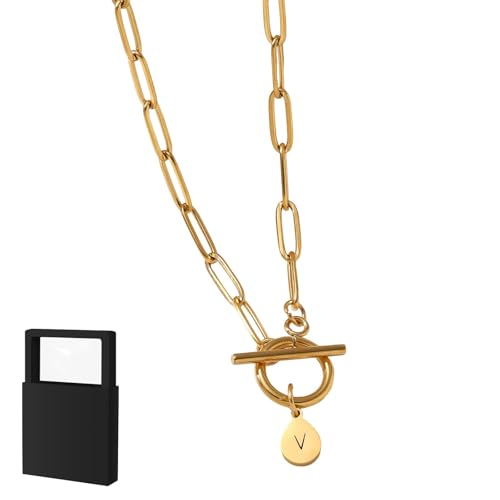 YUANHUYUOU Halskette mit Initialen, personalisierte Initialen-Anhänger-Halskette, kleine Buchstaben-Namensketten, für Frauen (V) von YUANHUYUOU